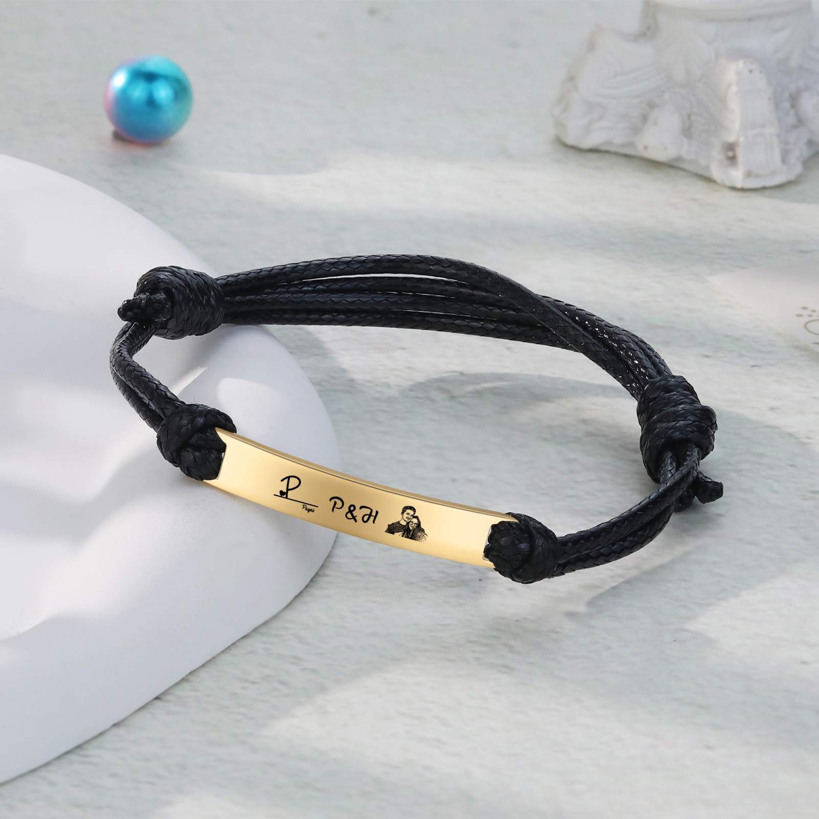 Personalised Couple Photo Bracelet Custom 3 Letters & Name Adjustable Bracelet Gifts for Loved One-Jessemade AU