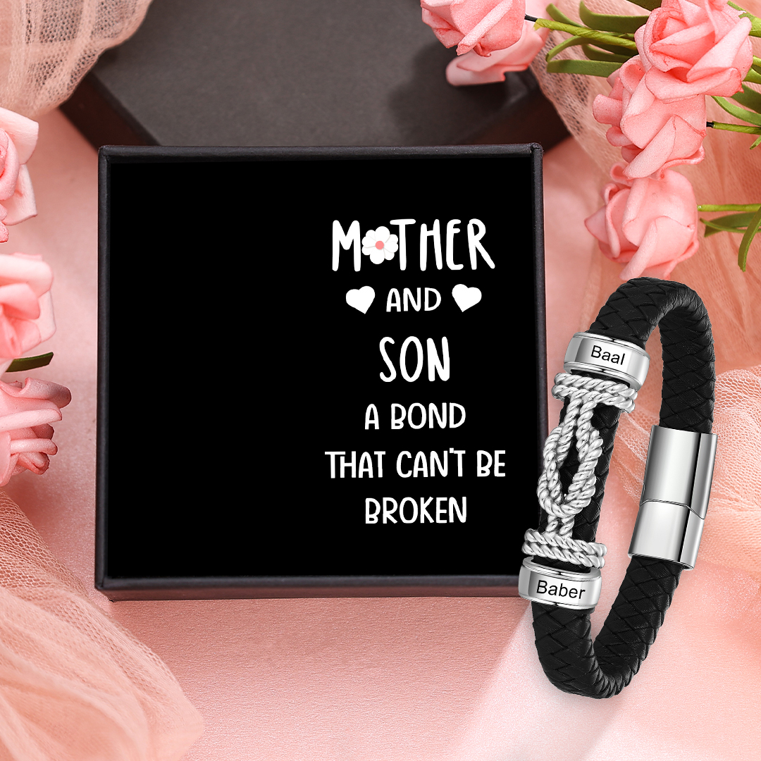 Custom Knot Leather Bracelet Personalised 2 Names Beaded Wrap Bracelet Gift for Him/Her-Jessemade AU