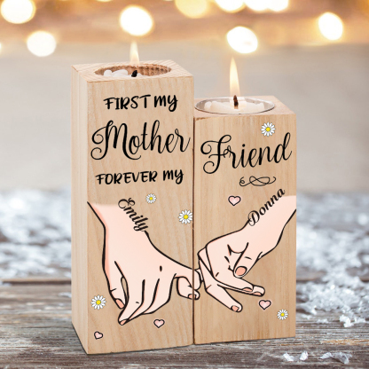 Personalised 2 Names Candle Holder Wooden Candlestick Gifts For Mother - First My Mother, Forever My Friend-Jessemade AU