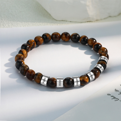 Brown Tiger Eye Bracelet Personalised Men's 6 Names Bracelet Gift For him-Jessemade AU