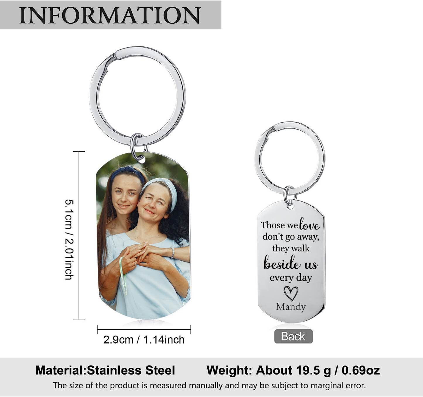 Personalised Memorial Photo Keychain Engrave 1 Name Keychain - Those we love don't go away, they walk beside us every day - Loss of Loved One-Jessemade AU