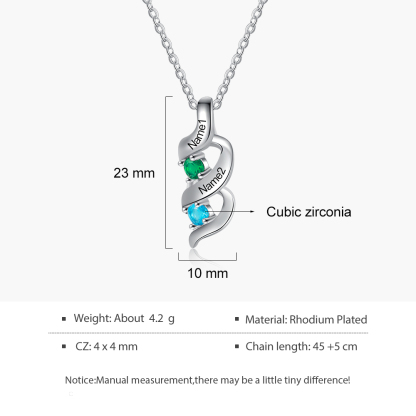 Personalised Birthstone Necklace Bracelet Set Cascading Pendant Heart Bangle Custom with 2 Birthstones 2 Names Christmas Gift-Jessemade AU