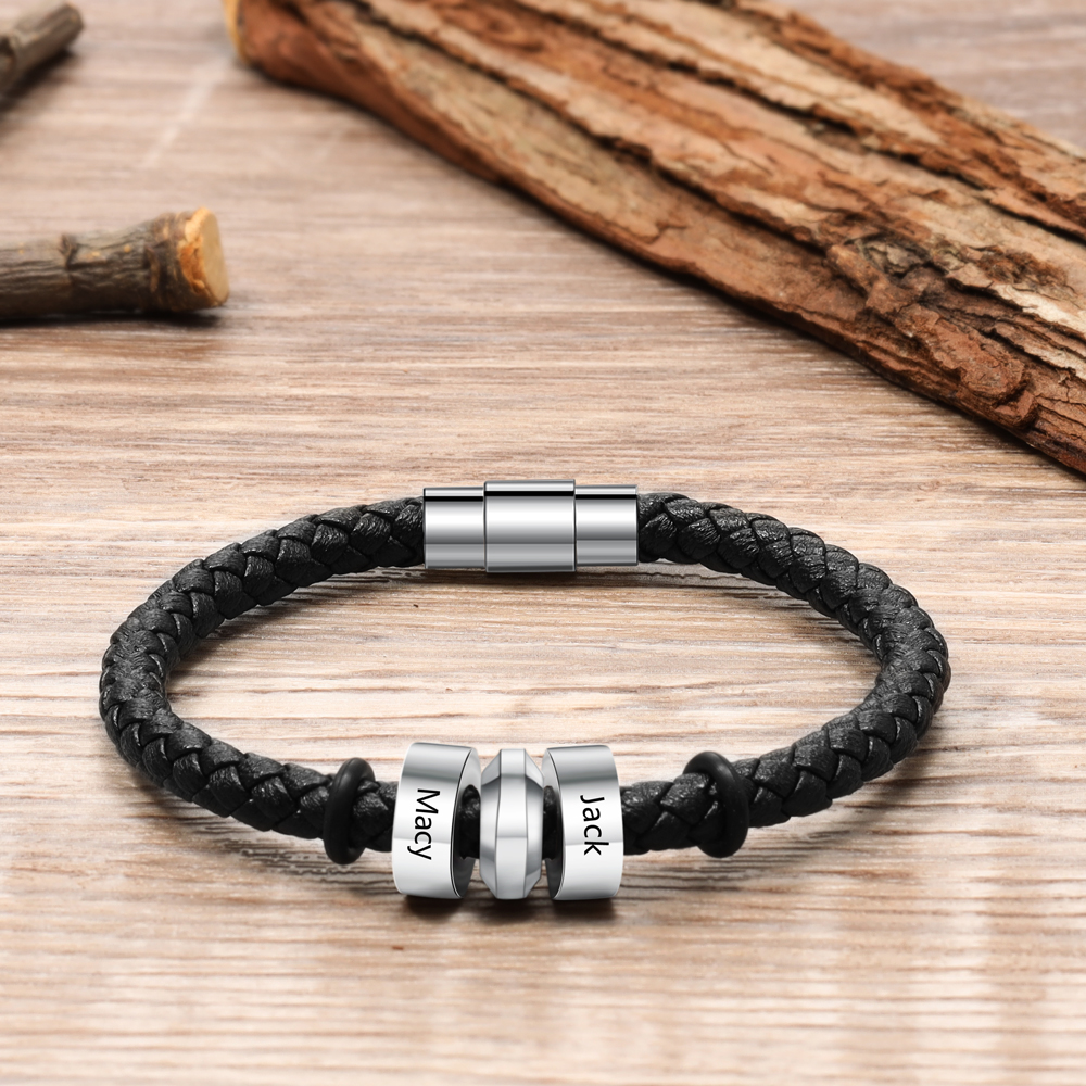 Personalised 2 Beads Men's Bracelet For Him-Jessemade AU