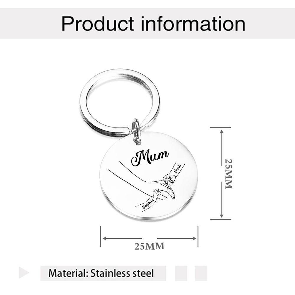 2 Names - Personalised Text Keychain Holding Hands Keychain Mother's Day Gifts For Grandma/Mother-Jessemade AU