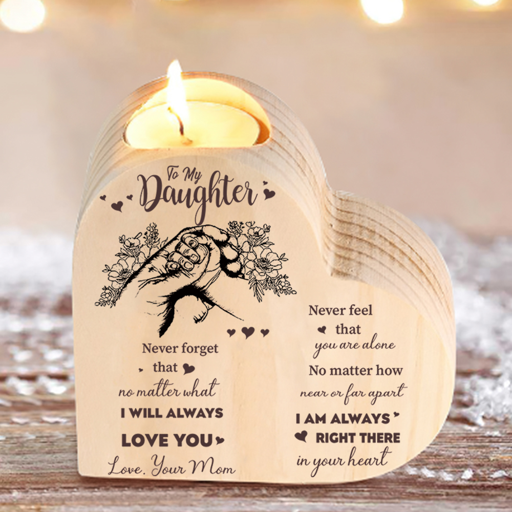 To My Daughter Wooden Heart Candle Holder "I'll always be with you"-Jessemade AU