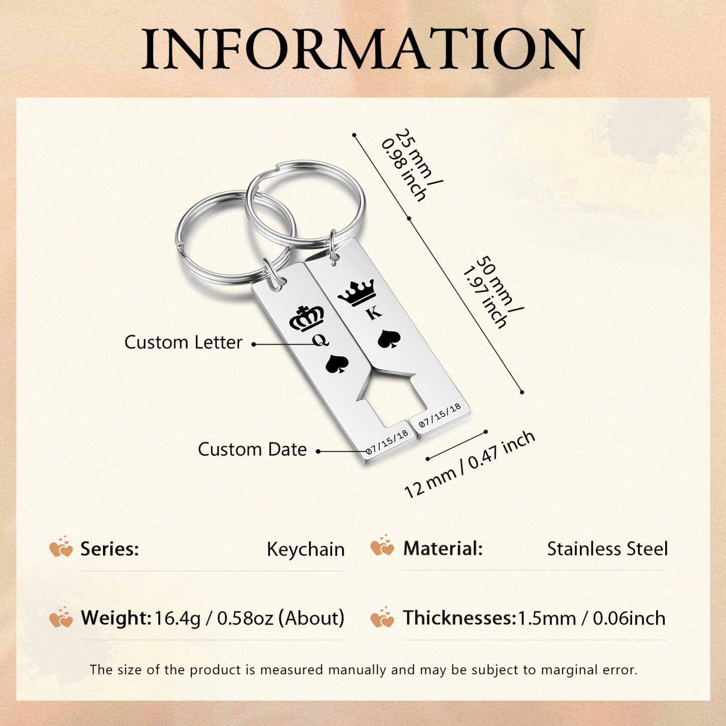 Personalised Couple Keychain Custom 2 Letters & 2 Dates Crown Keyring Valentine's Day Gift for Husband/Wife-Jessemade AU