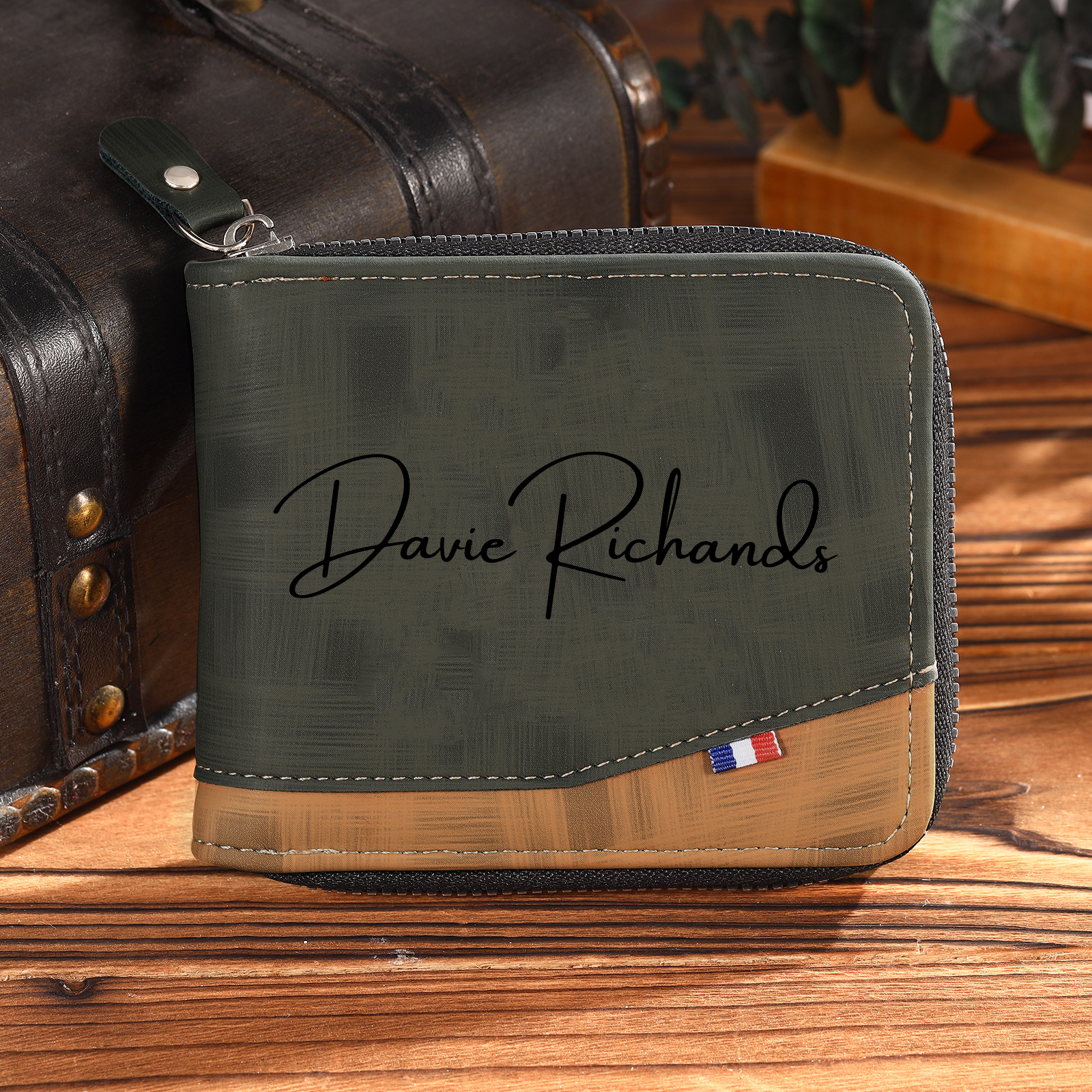 Personalised Photo & Text Billfold Wallet Custom Men's Leather Wallet Zipper Gifts for Him-Jessemade AU