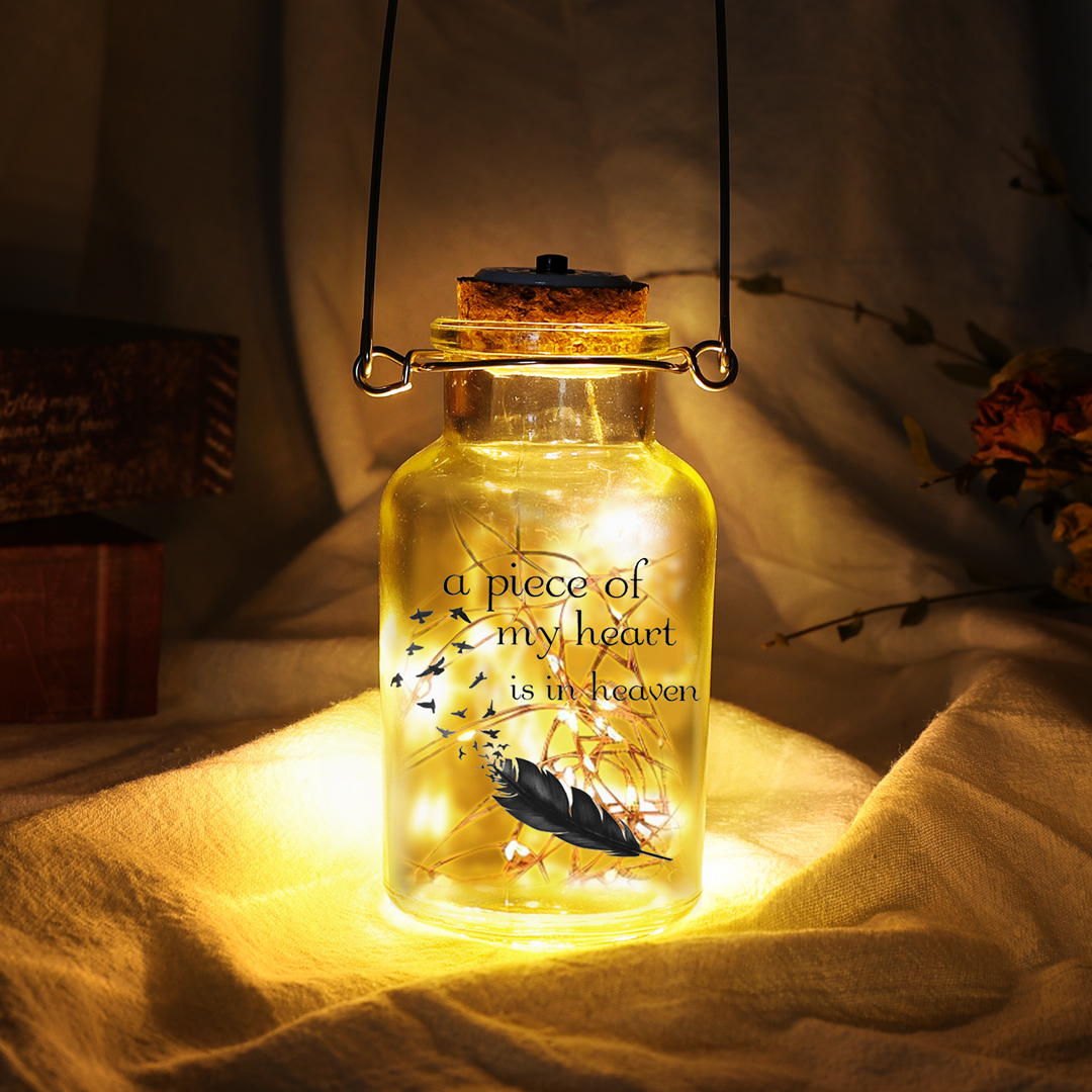 Memorial Jar Night Light Home Decor "A Piece of My Heart Is In Heaven"-Jessemade AU