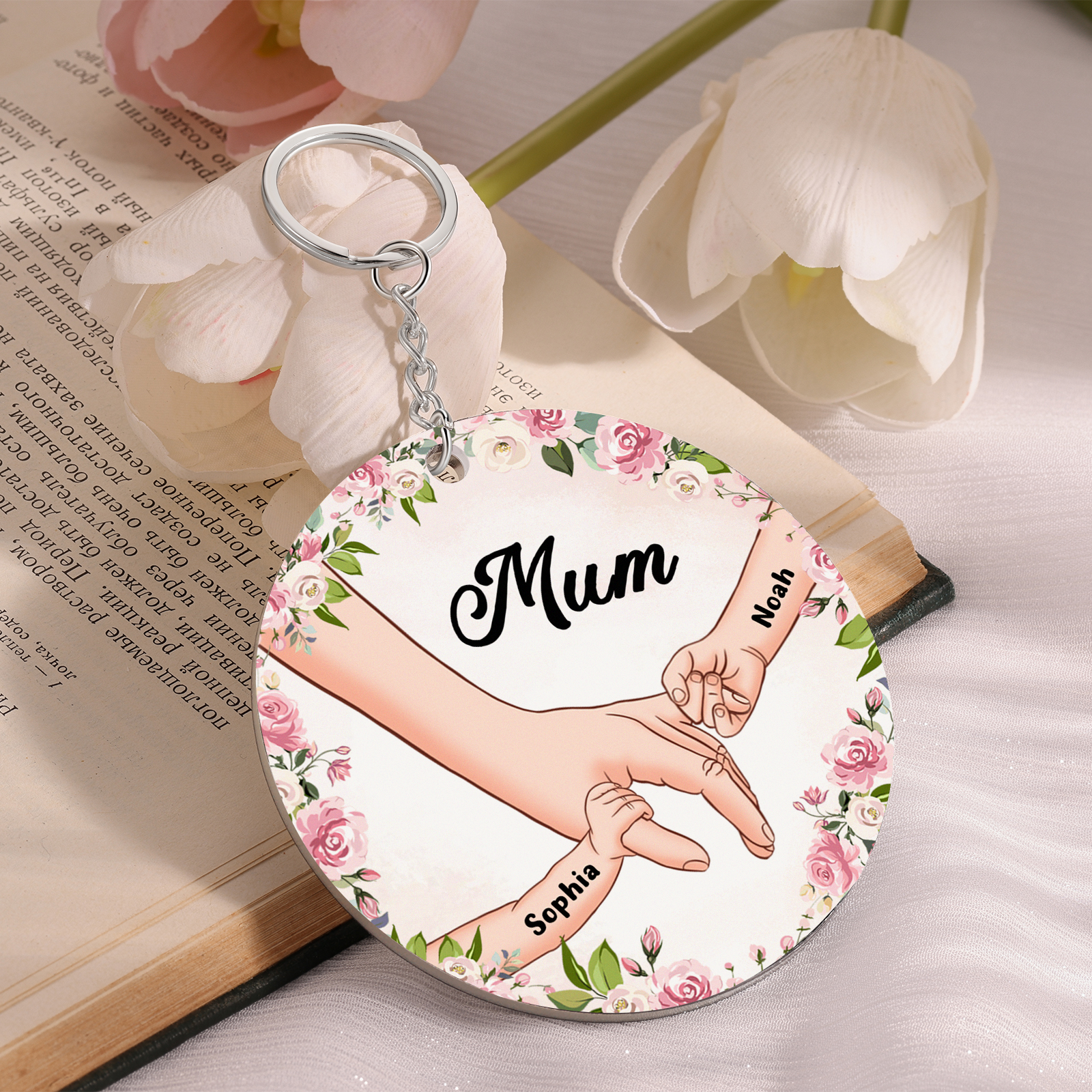 2 Names - Personalised Acrylic Keychain Custom 1 Text Holding Hands Family Hanging Ornaments Gift for Mum/Grandma-Jessemade AU