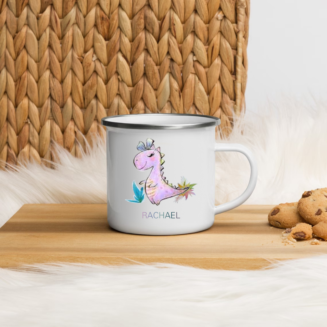 Personalised Enamel Mug Customised Name Dinosaur Cup Camping Mug Birthday Gift for Kids - Tyrannosaurus Rex-Jessemade AU