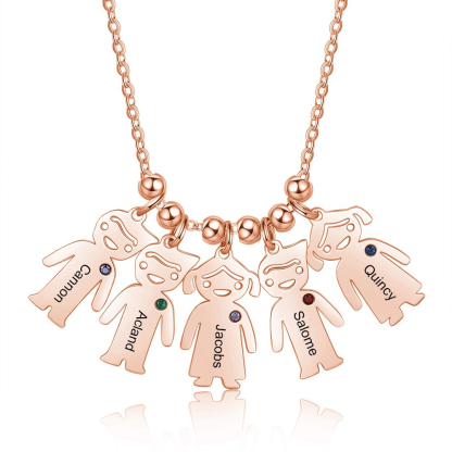 Personalised Kids Charm Necklace With 5 Birthstones Engraved Names Gift For Mother-Jessemade AU