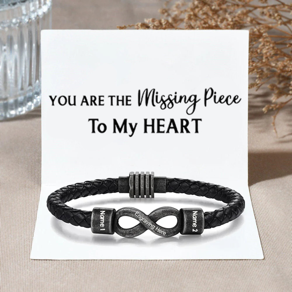 Personalised Men's Infinity Bracelet Custom 2 Names & Text Leather Bracelet Gift Set Birthday Valentine's Day Gift For Him-Jessemade AU