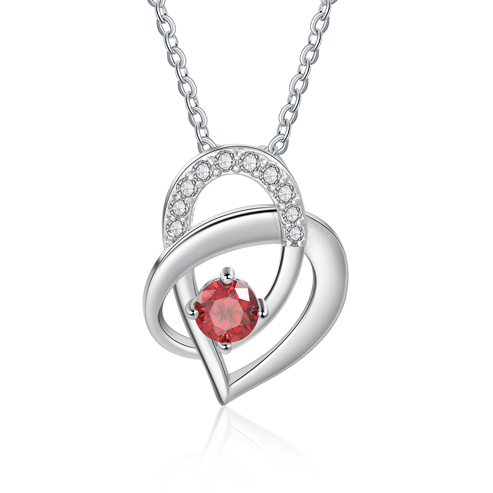 Personalised Heart Necklace With 1 Birthstone Engraved Names Gift For Women-Jessemade AU