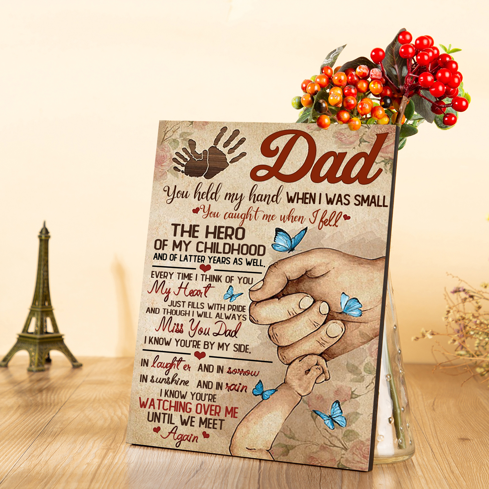 To My Dad Personalised Fist Bump Picture Frame Memorial Wood Signs-YOU'RE WATCHING OVER ME UNTIL WE MEET Again-Jessemade AU