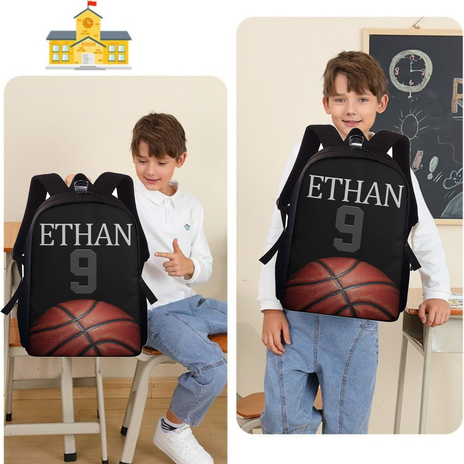 Custom Name and Number Backpack Personalised Basketball Schoolbag for Students-Jessemade AU