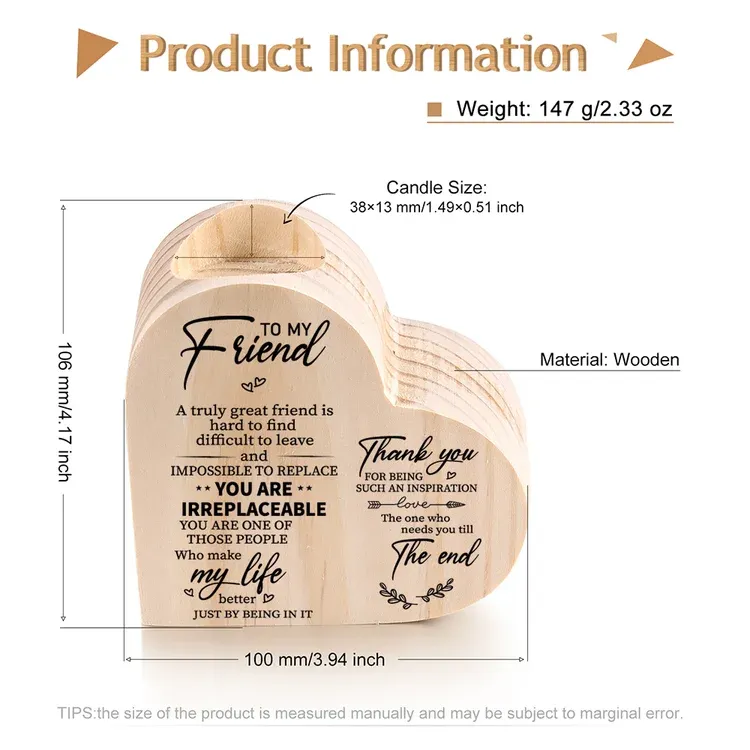 To My Friend Heart Candle Holder The One Who Needs You Till The End Wooden Candlestick-Jessemade AU