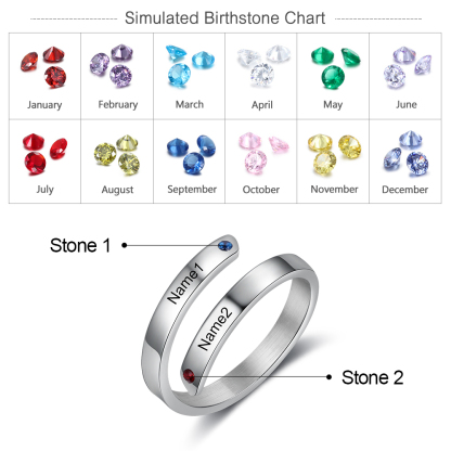 Personalised Mother Ring With 2 Birthstones Engraved Names Ring Gift For Women-Jessemade AU