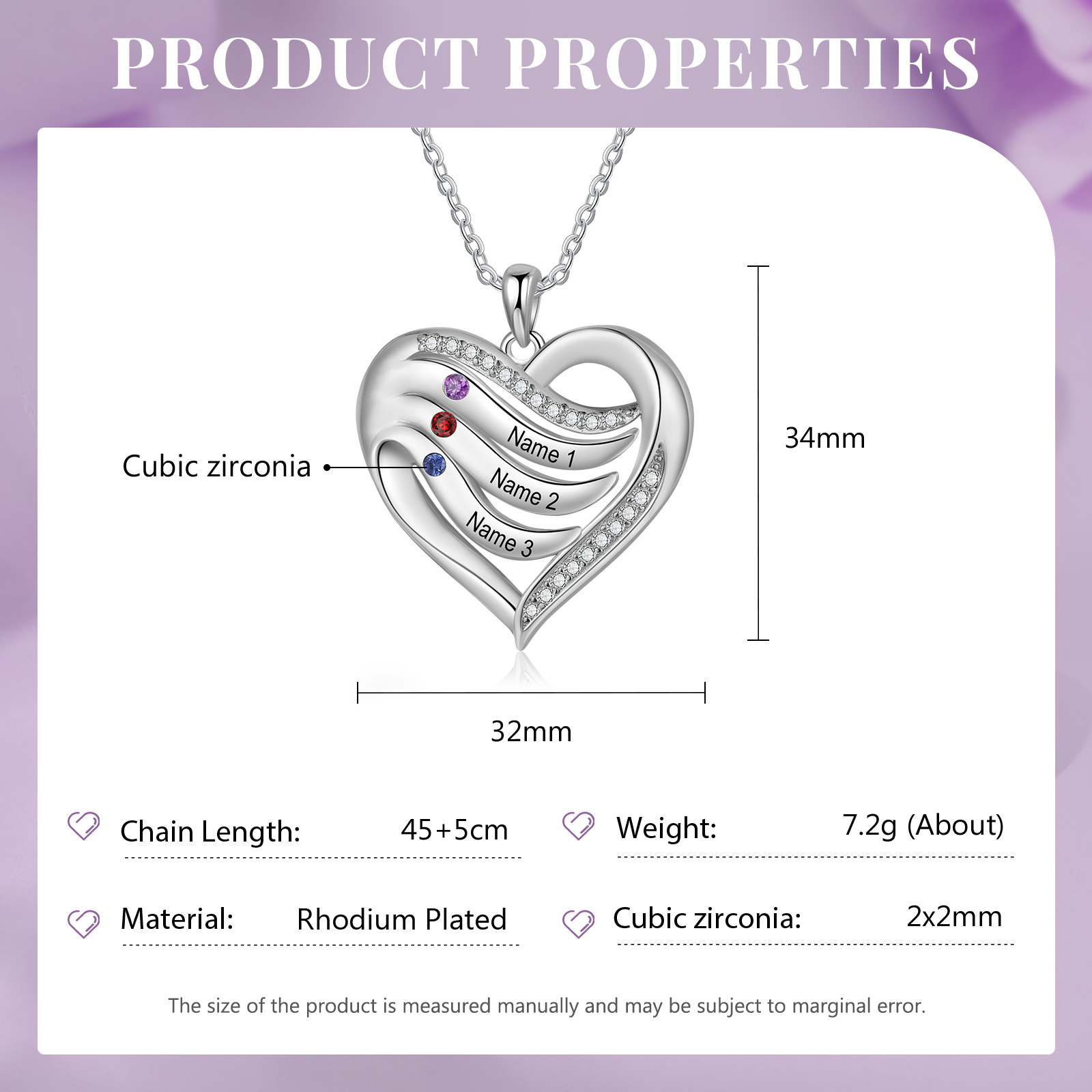 Personalised Intertwined Heart Pendant Necklace Custom 3 Birthstones & 3 Names Necklace Gifts for Her-Jessemade AU
