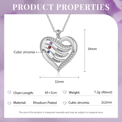 Personalised Intertwined Heart Pendant Necklace Custom 3 Birthstones & 3 Names Necklace Gifts for Her-Jessemade AU
