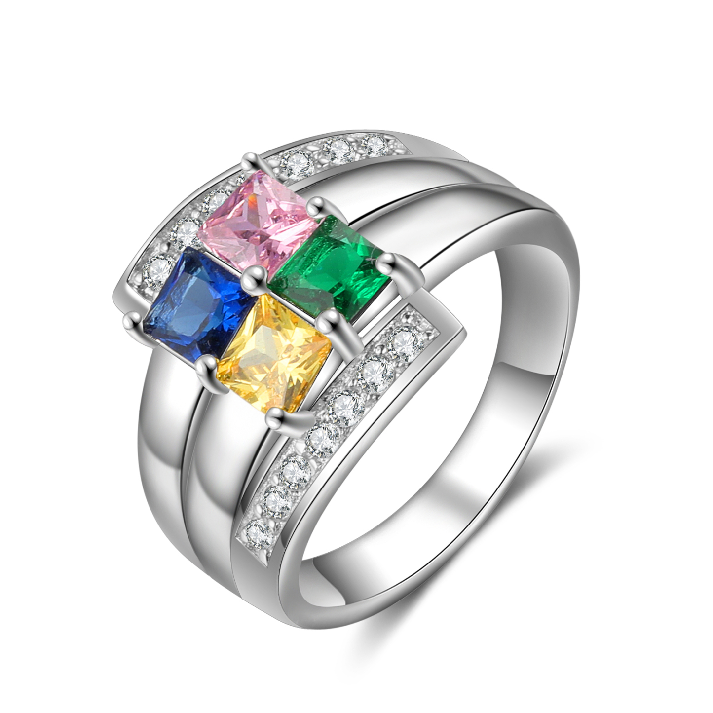 Personalised Mothers Ring With 4 Birthstones Engraved Names Ring Gift For Women-Jessemade AU