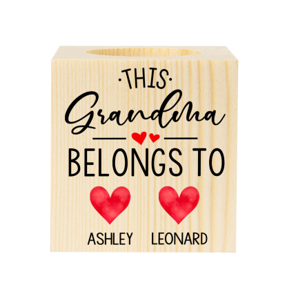 Personalised Wooden Candle Holder Engraved 2 Names Heart Candlestick Grandparents Day Gift for Grandma-Jessemade AU