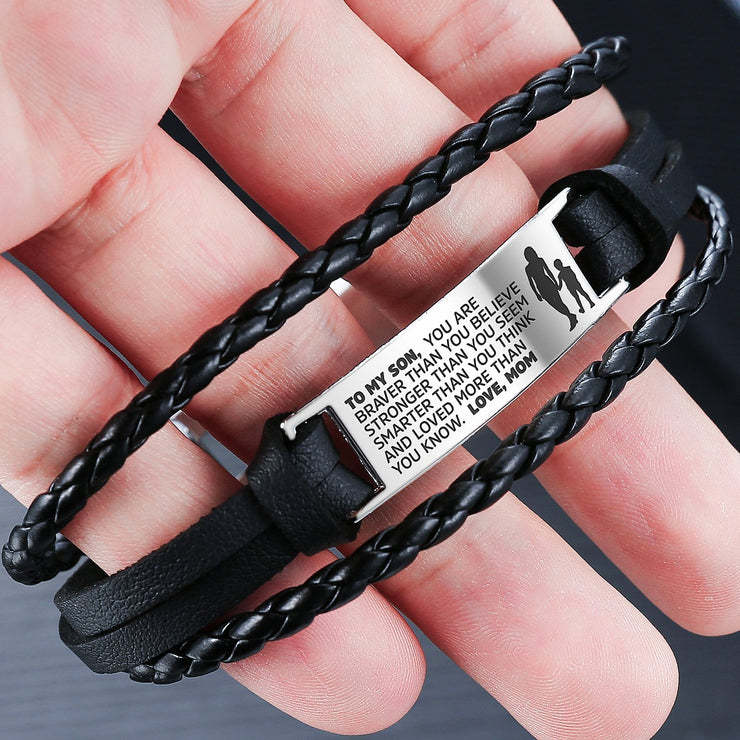 To My Son/Grandson, Leather Braided Men's Bracelet, You Are Braver Than You Believe Inspirational Bracelet Gifts For Him-Jessemade AU