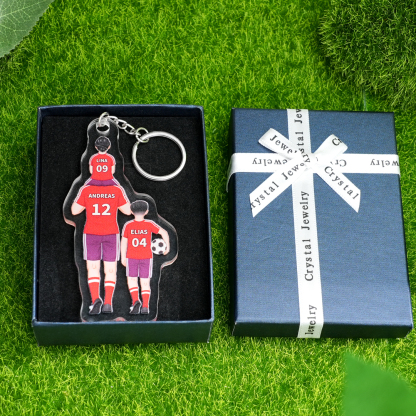 Personalised 2–4 Names Football Family Keychain Custom Soccer Keychain Gift for Dad Grandpa