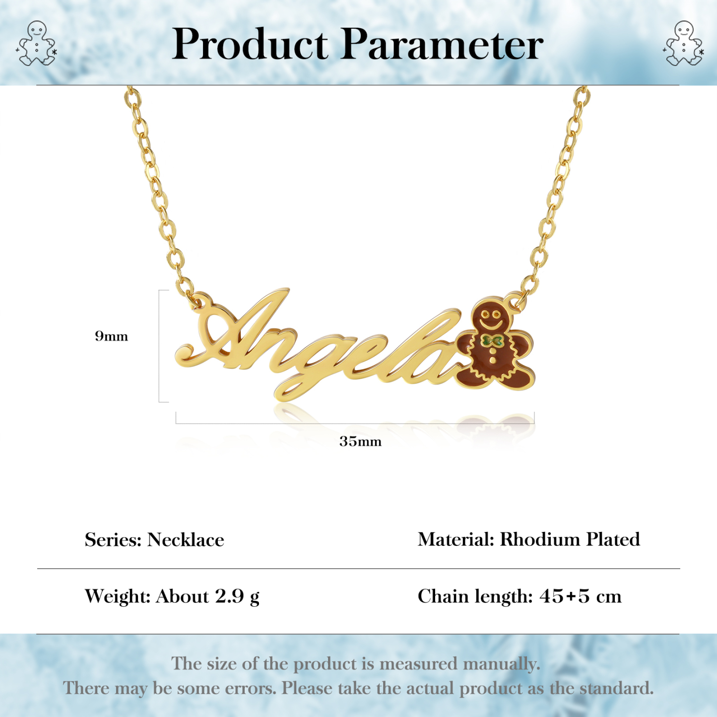 Gingerbread Man Name Necklace Personalised Christmas Necklace for Her-Jessemade AU