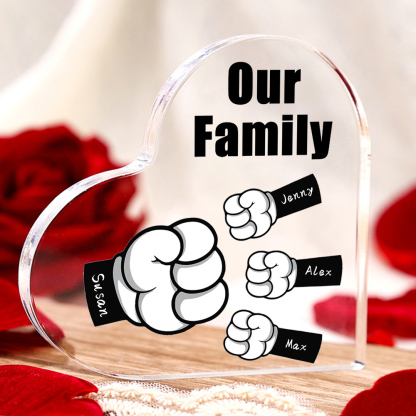 Personalised Acrylic Heart Keepsake Custom 4 Names & 1 Text Fist Bump Ornaments Gifts for Dad/Grandpa-Jessemade AU