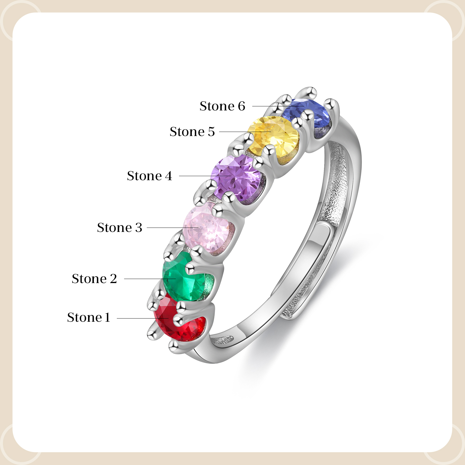 Personalised Women's Ring Customised 6 Birthstones Open Ring Birthday Gift for Women Girls-Jessemade AU