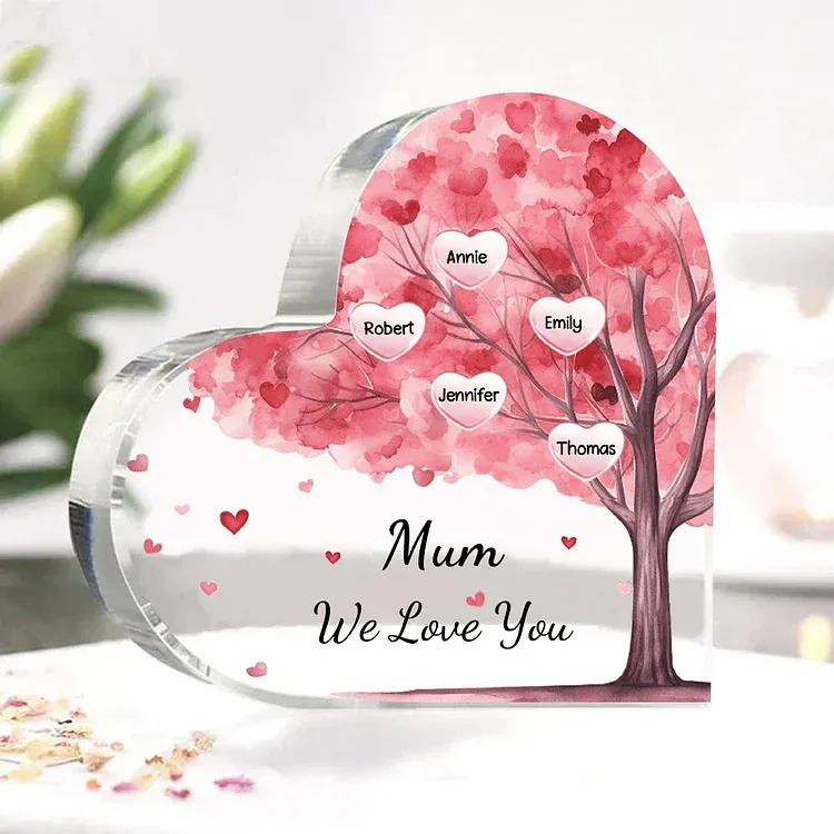 5 Names - Personalised Acrylic Heart Keepsake Custom Text Pink Tree Ornaments Gifts for Grandma/Mother-Jessemade AU