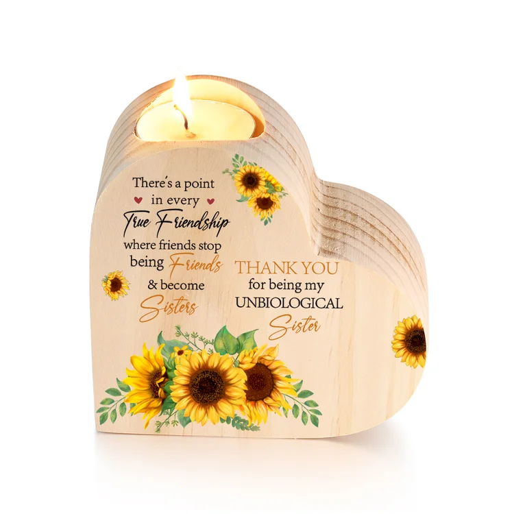 To My Bestie Heart Candle Holder "Thank You for Being My Unbiological Sister" Sunflower Wooden Candlestick Gifts For Friend-Jessemade AU