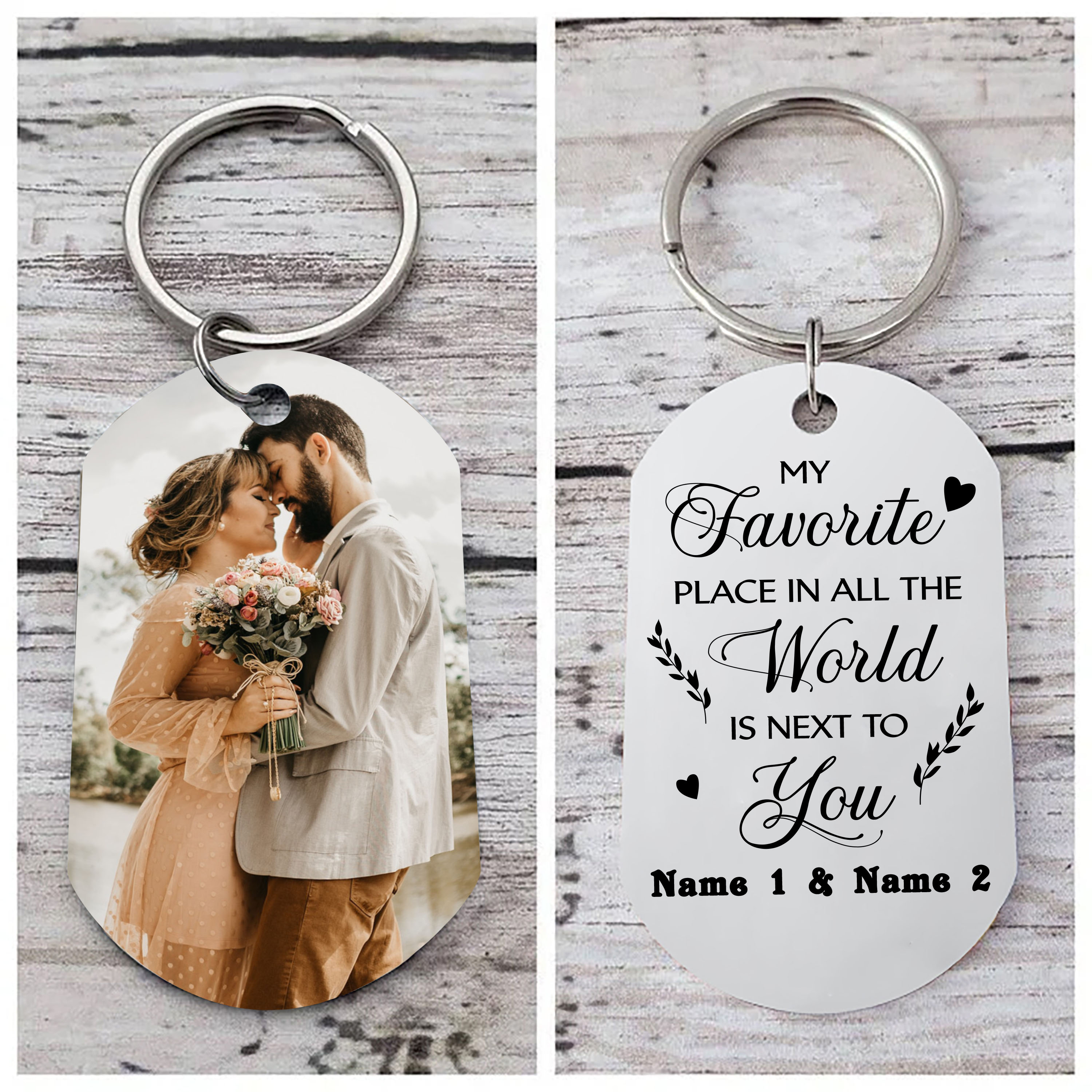 Couple Photo Keychain Customised 2 Names Keyring Valentine's Day Gifts - My Favourite Place in All The World is Next To You-Jessemade AU
