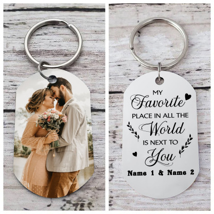 Couple Photo Keychain Customised 2 Names Keyring Valentine's Day Gifts - My Favourite Place in All The World is Next To You-Jessemade AU