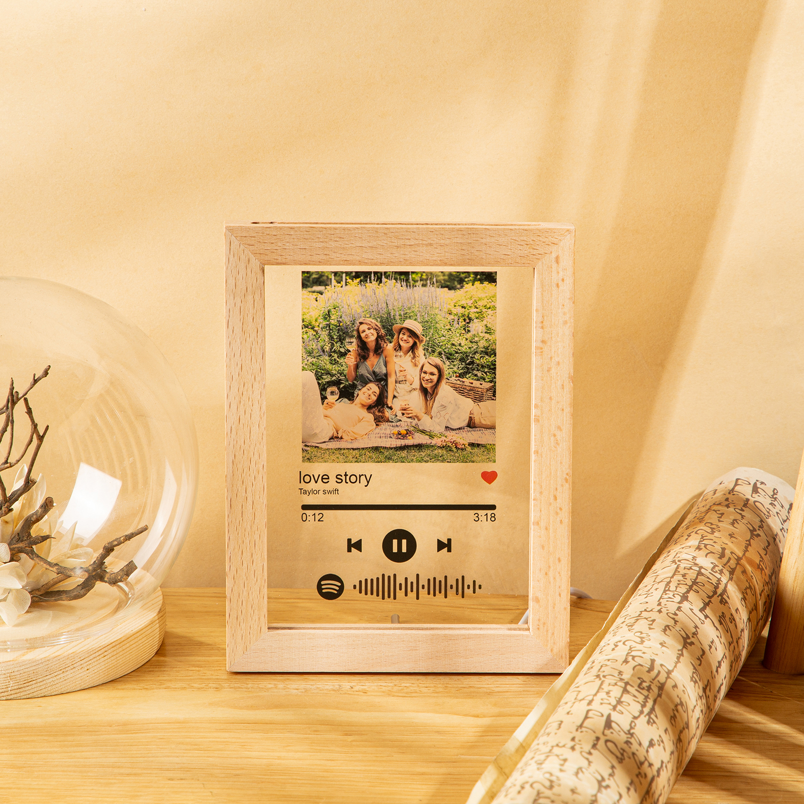 Personalised Wooden Spotify Code Photo Frame Night Light-Can Play Music-Interesting-Jessemade AU