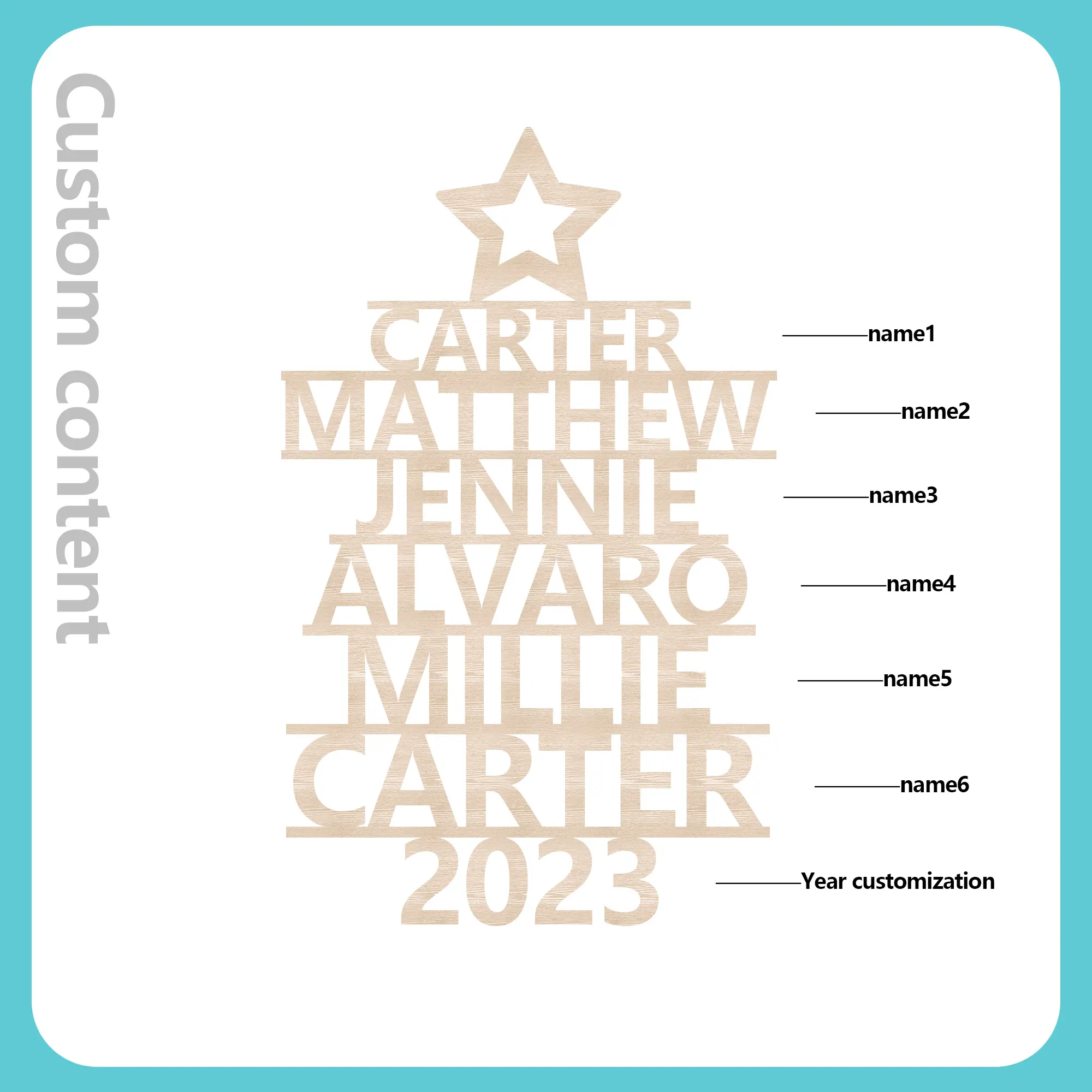 6 Names - Personalised Christmas Tree Ornaments Customised Name Xmas Wooden Decor Gifts for Family Friends-Jessemade AU