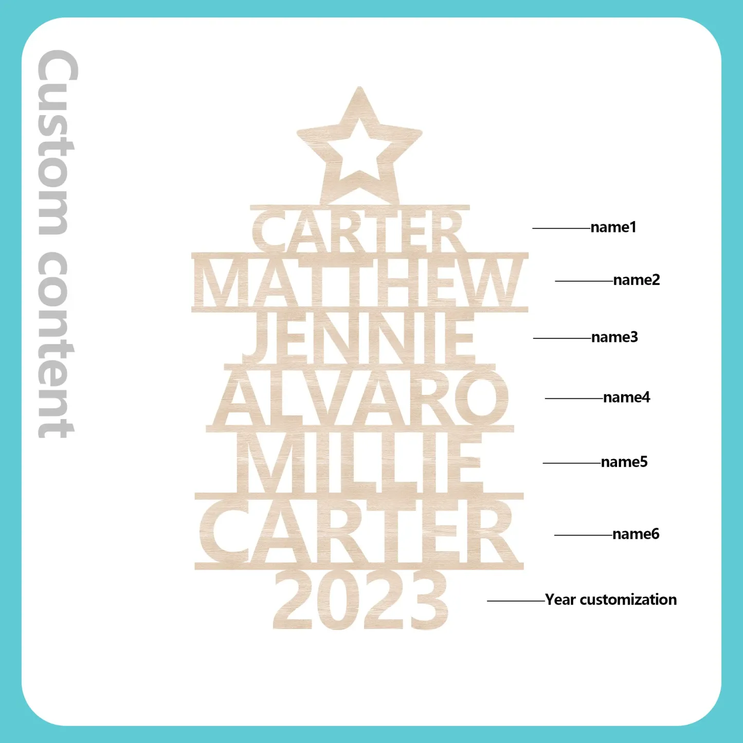 6 Names - Personalised Christmas Tree Ornaments Customised Name Xmas Wooden Decor Gifts for Family Friends-Jessemade AU