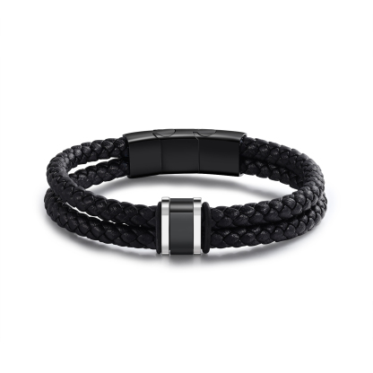 1 Name - Men's Leather Bracelet Custom Names Beaded Bracelet Adjustable Personalised Gift for Him-Jessemade AU