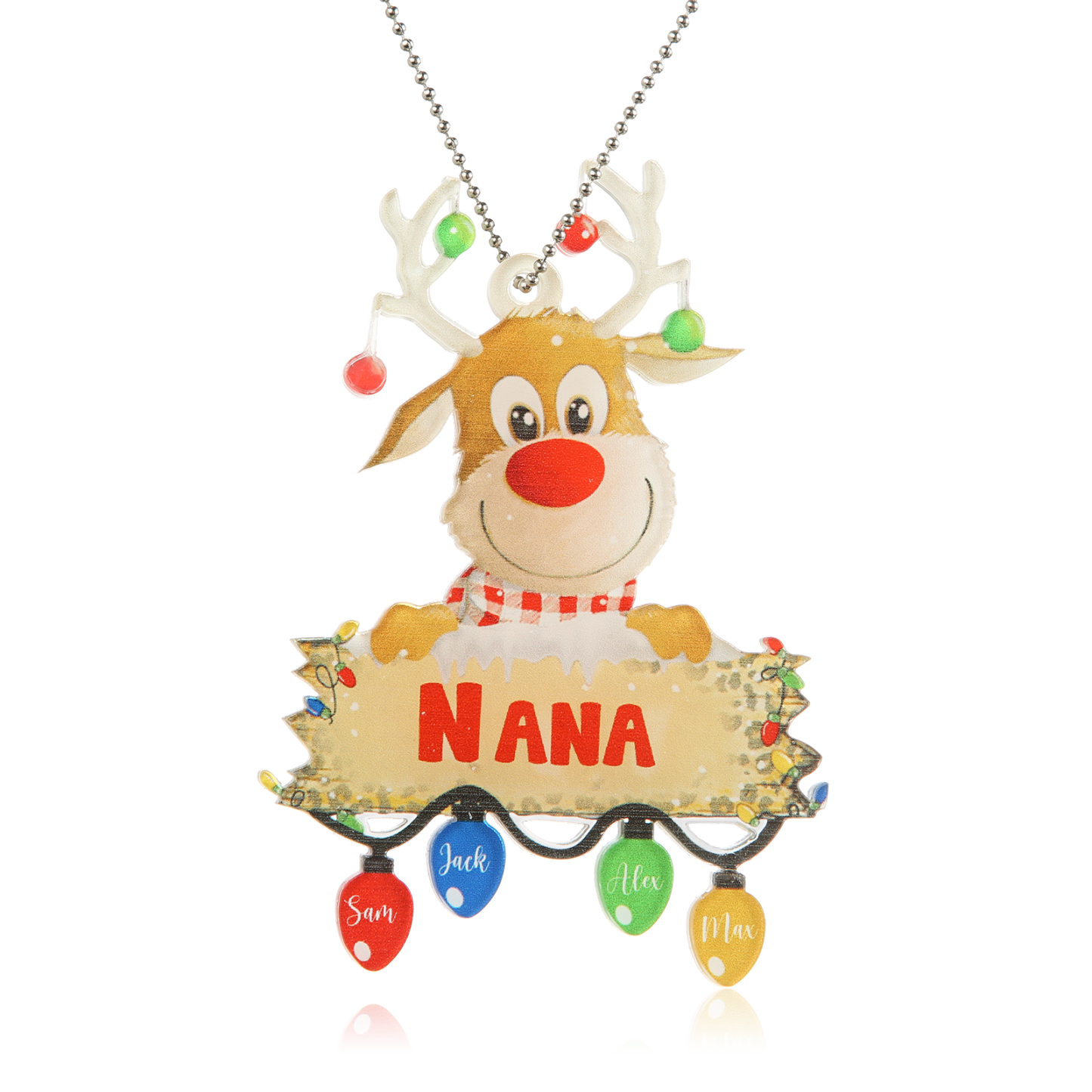 4 Names - Personalised Acrylic Christmas Reindeer Ornaments Customised Text & Name Xmas Decor Gifts for Family-Jessemade AU