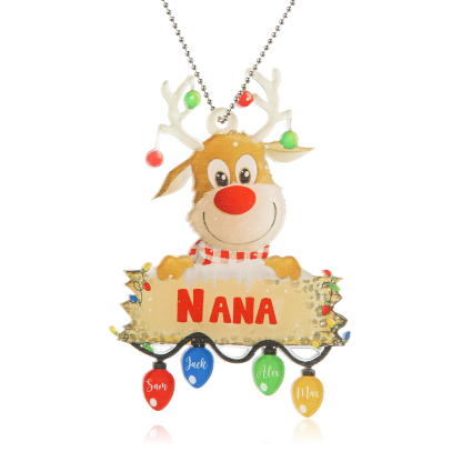 4 Names - Personalised Acrylic Christmas Reindeer Ornaments Customised Text & Name Xmas Decor Gifts for Family-Jessemade AU