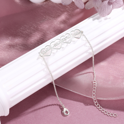 4 Names - Personalised Heart Bracelet Custom Name Bracelets Birthday Valentine's Day Gift For Her-Jessemade AU