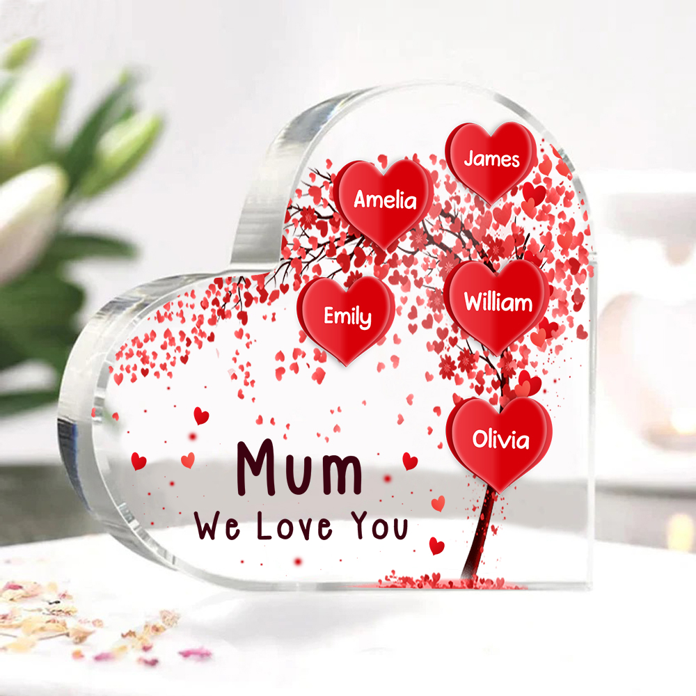 5 Names - Personalised Acrylic Heart Keepsake Custom Text Red Tree Ornaments Gifts for Grandma/Mother-Jessemade AU