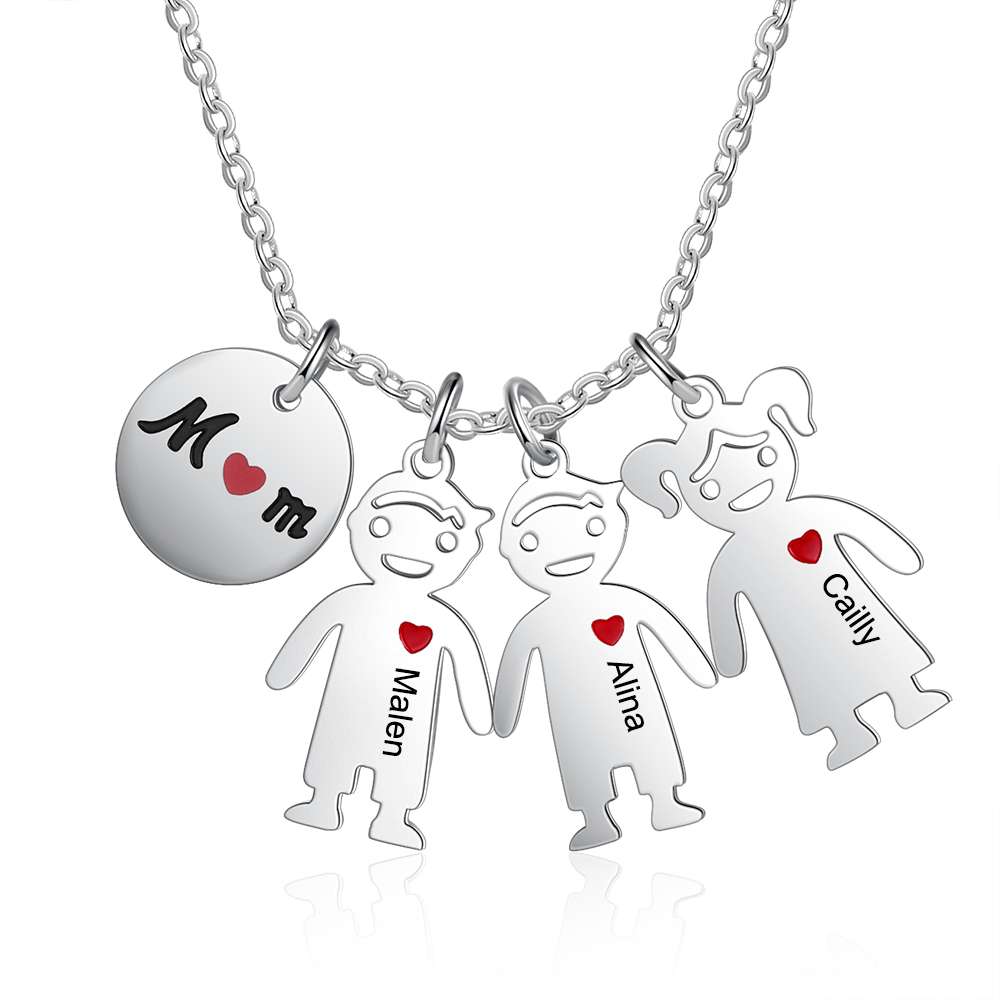 Personalised 3 Kids Charm Necklace Engraved Names Gift For Mother-Jessemade AU