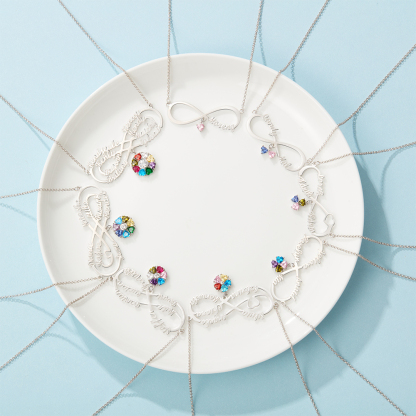 Personalised Infinity Necklace With 7 Birthstones Engraved Names Necklace Gift For Women-Jessemade AU