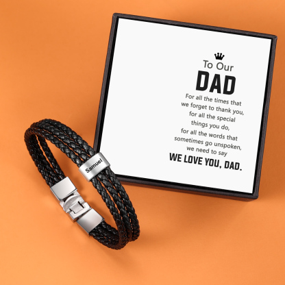 Personalizsed Braided Leather Bracelet Engraved 1 Name Men's Bracelet Gifts For Him-Jessemade AU