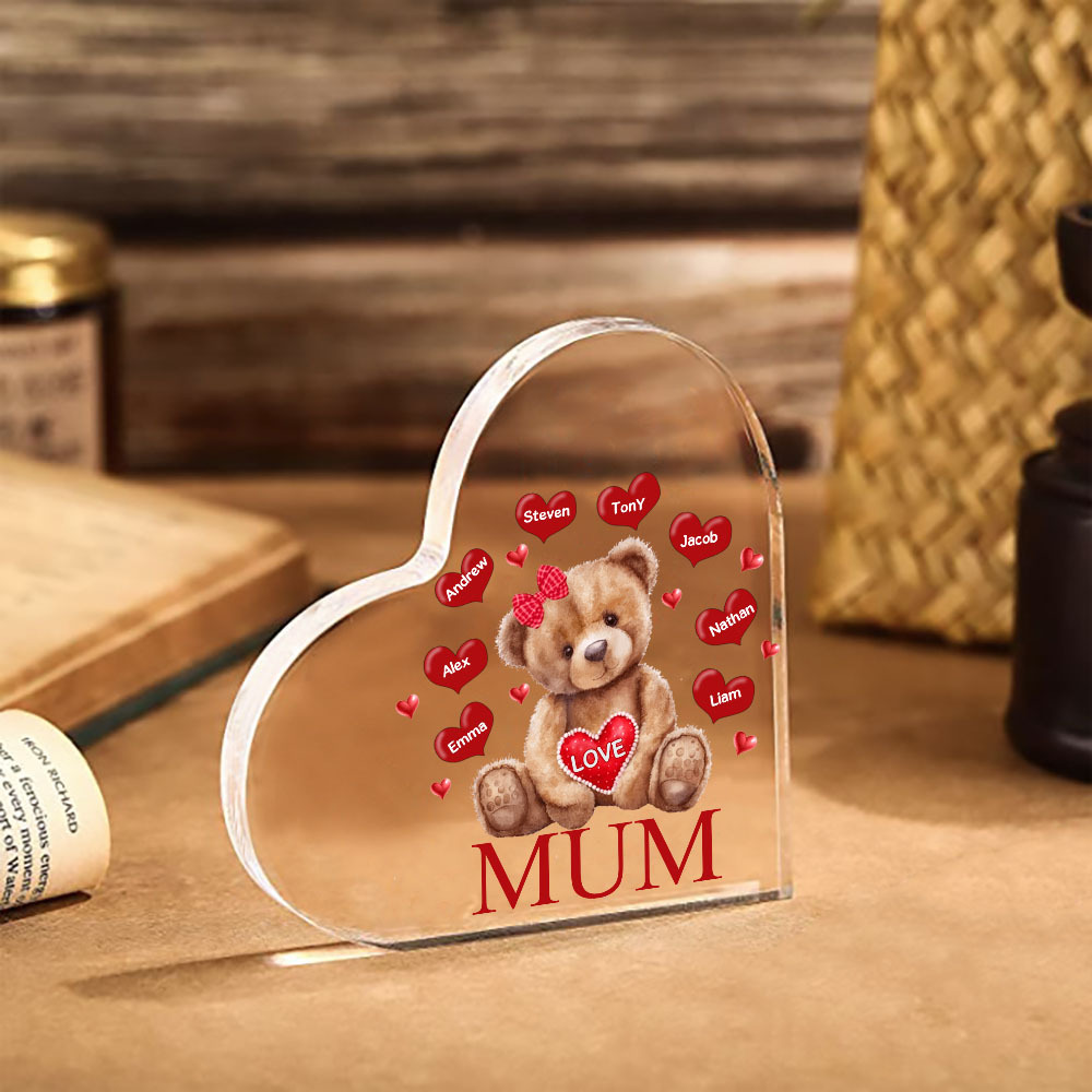 8 Names - Personalised Acrylic Heart Keepsake Custom 2 Texts Teddy Bear Ornaments Gifts for Grandma/Mother-Jessemade AU