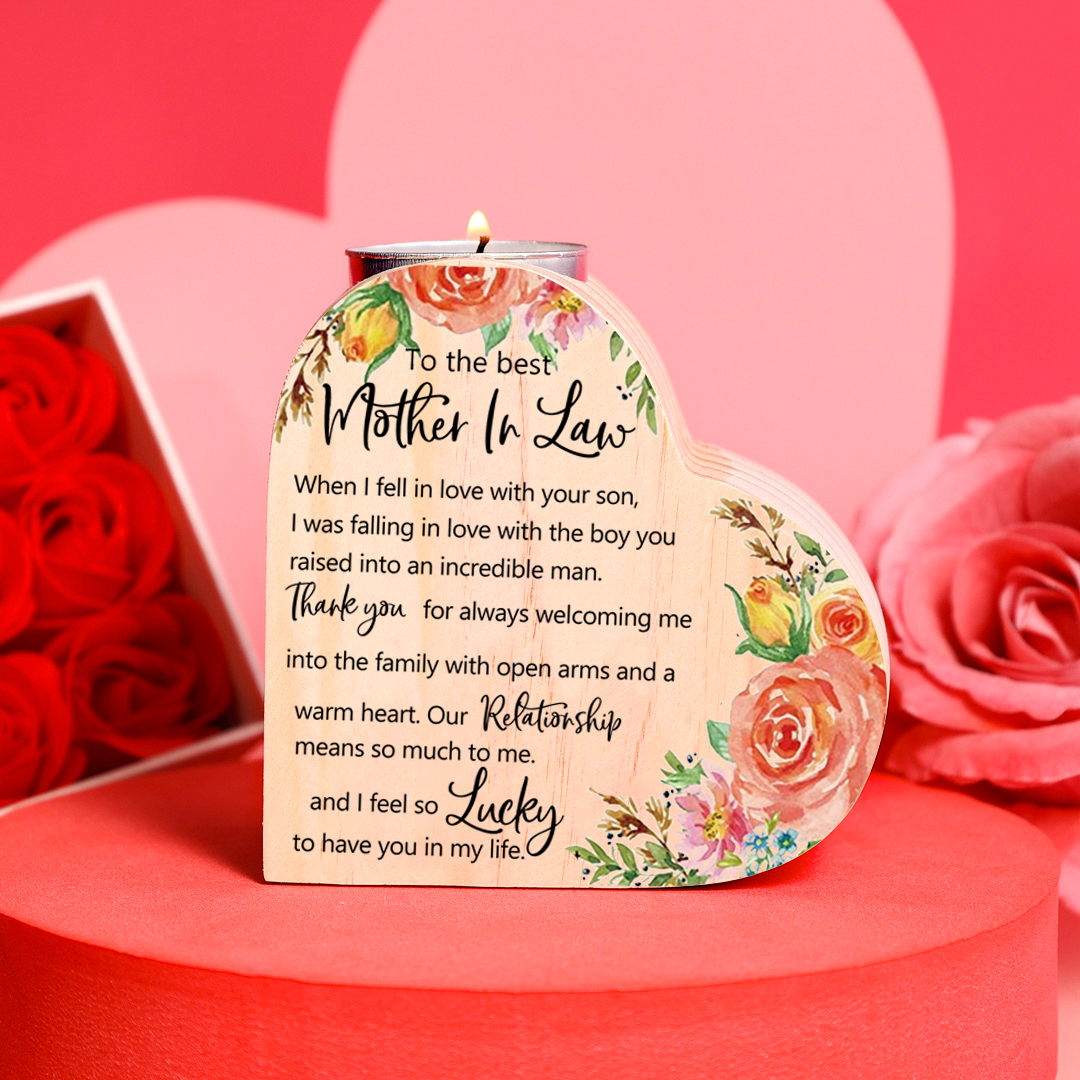 To My Best Mother-In-Law Heart Candle Holder Wooden Candlestick Mothers Gifts-I feel so Lucky to have you in my life-Jessemade AU
