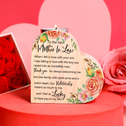 To My Best Mother-In-Law Heart Candle Holder Wooden Candlestick Mothers Gifts-I feel so Lucky to have you in my life-Jessemade AU