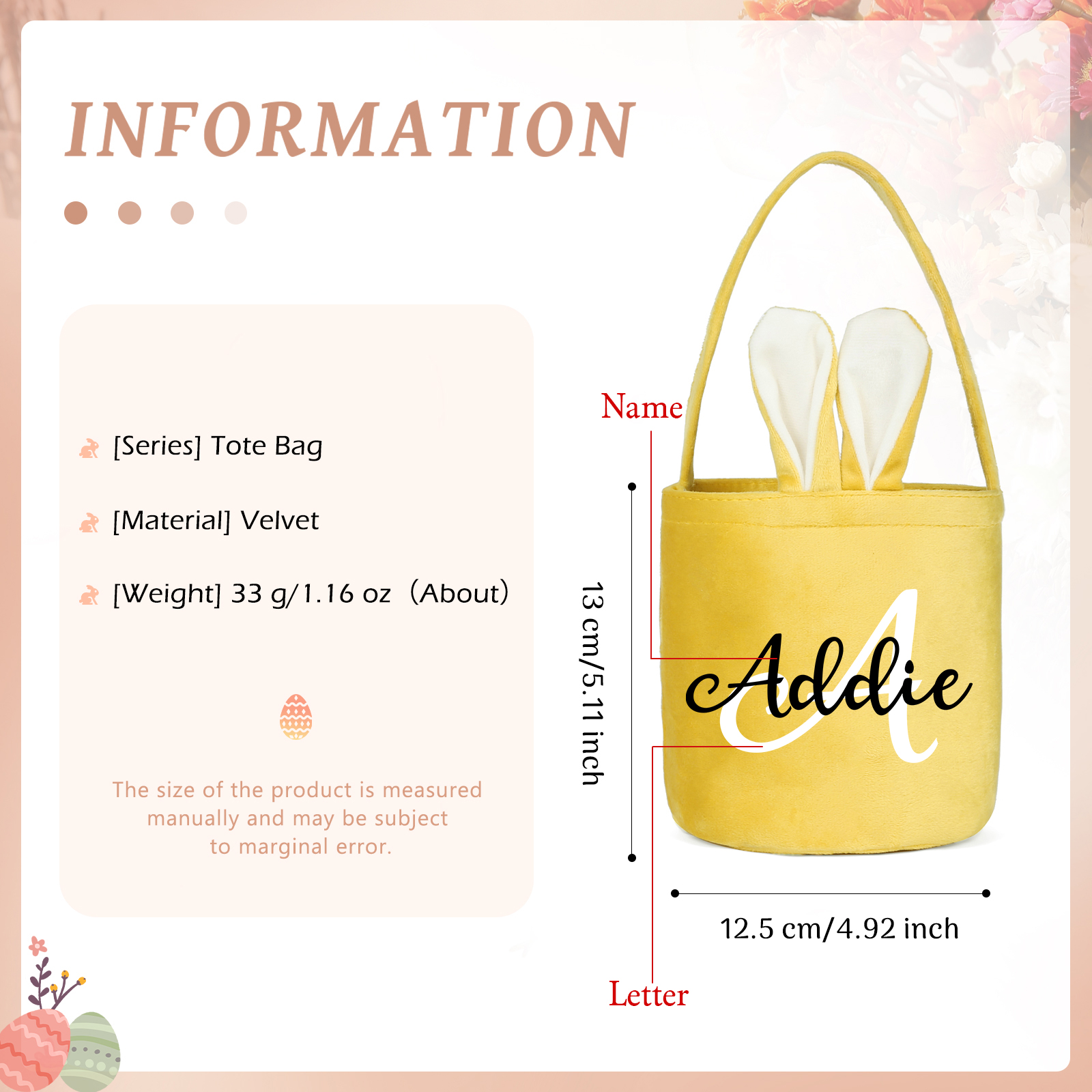 Personalised Bunny Tote Bag Customised with Name & Letter Bucket Bag Bunny Basket Easter Gifts-Jessemade AU