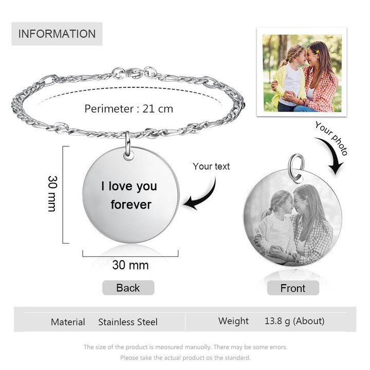 Personalised Photo Bracelet Customised Round Charm Bracelet Memorial Gifts For Her-Jessemade AU